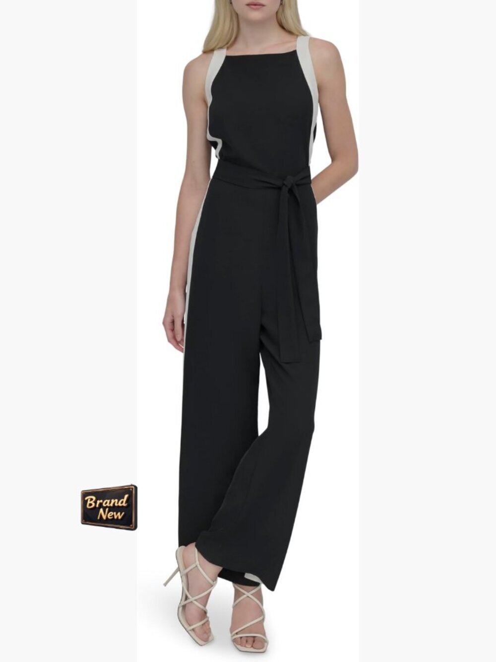 Sleeveless Square Neck Straight Leg Ankle Jumpsuit Size 8